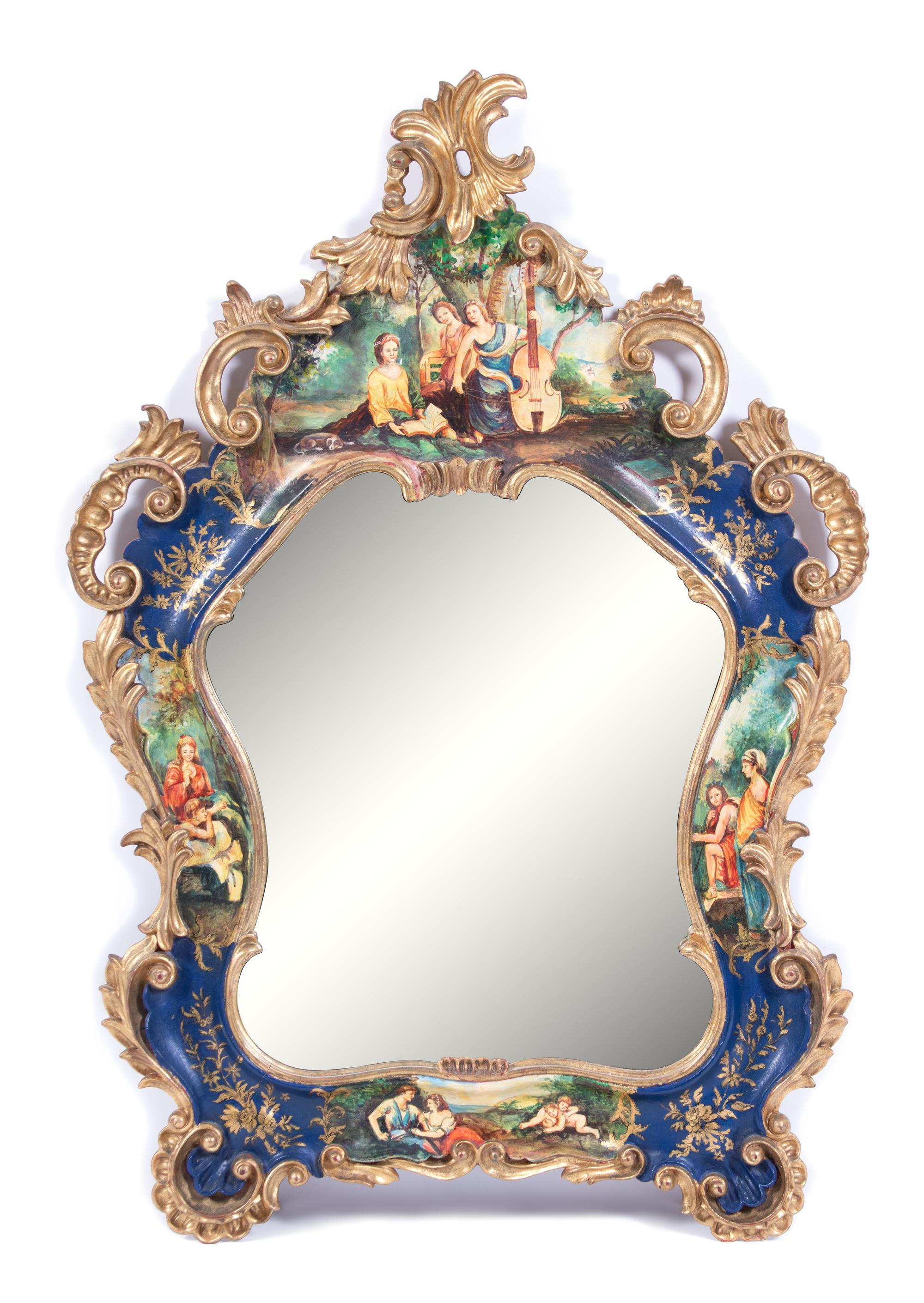 A Venetian Style Painted Mirror Height 35 x width 24 inches. — 19TH CENTURY