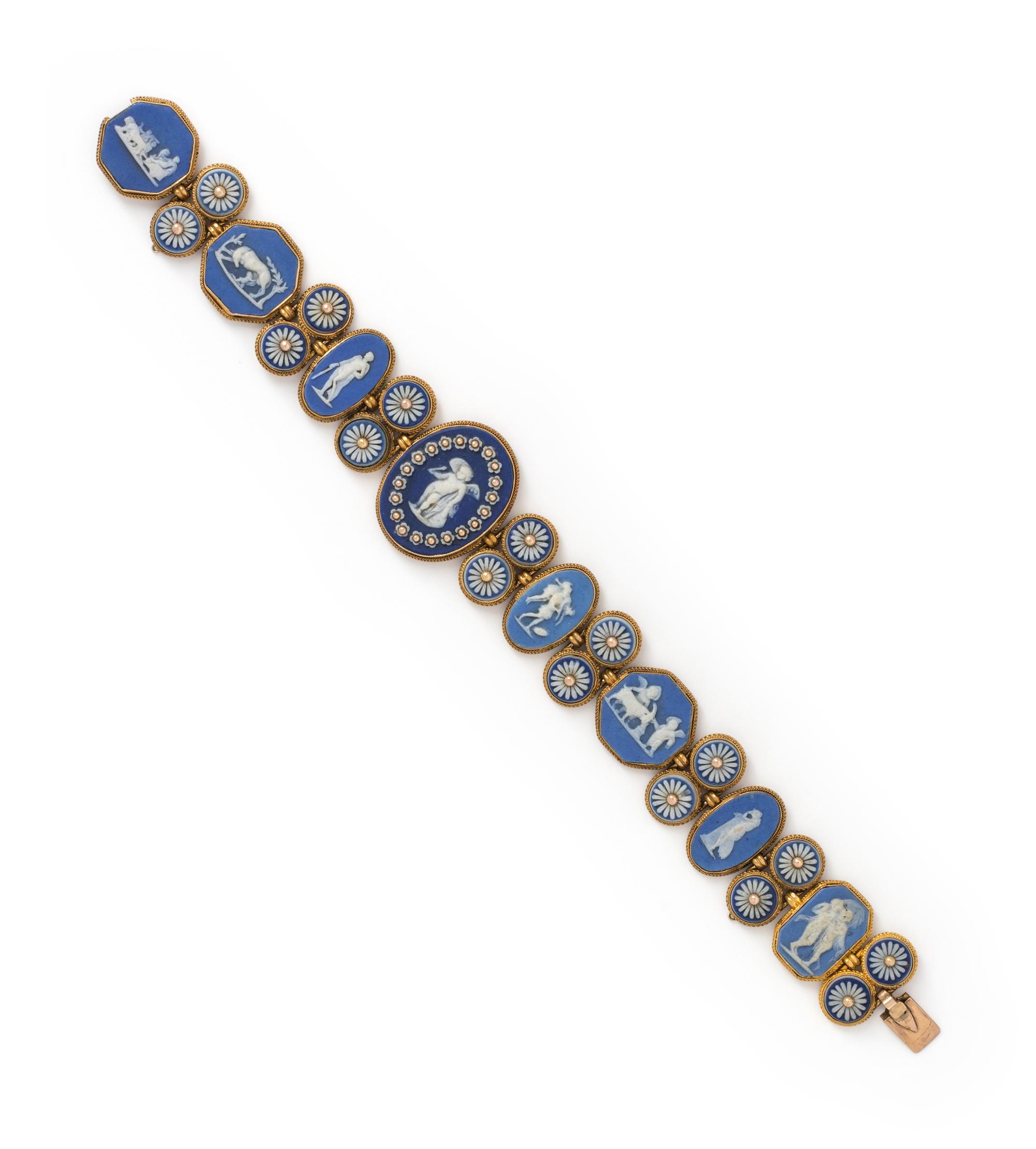 ANTIQUE, YELLOW GOLD AND WEDGWOOD CAMEO BRACELET