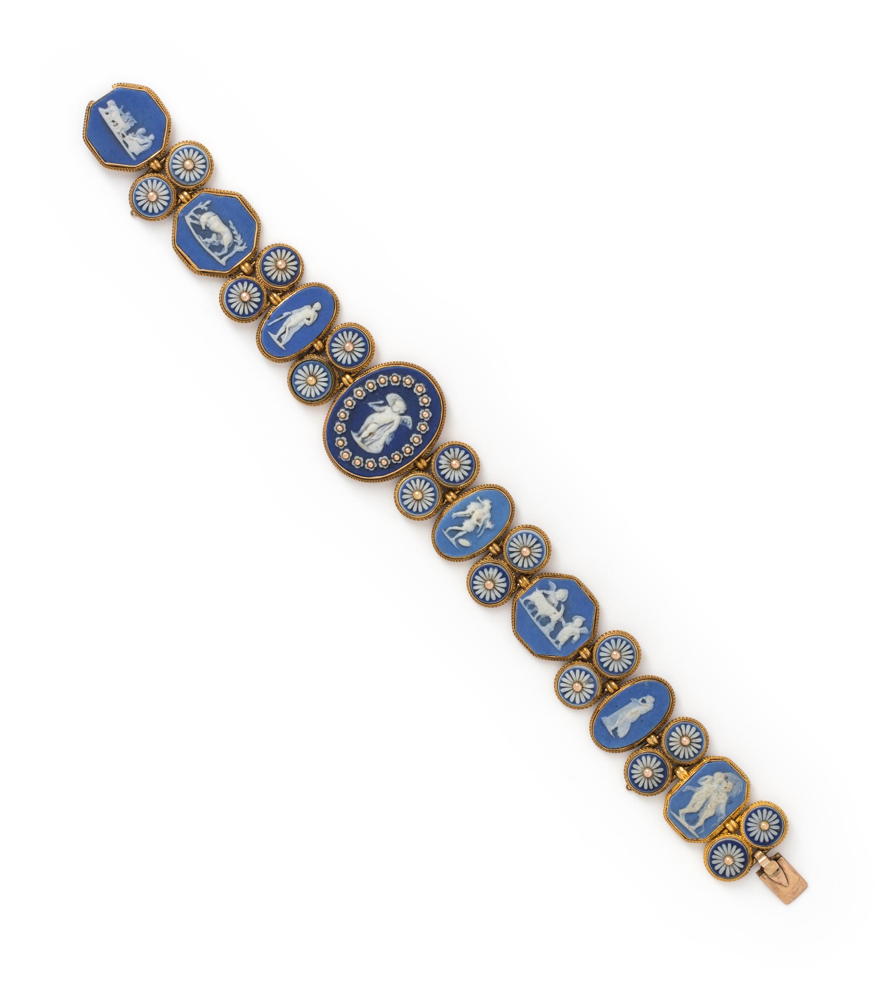 ANTIQUE, YELLOW GOLD AND WEDGWOOD CAMEO BRACELET