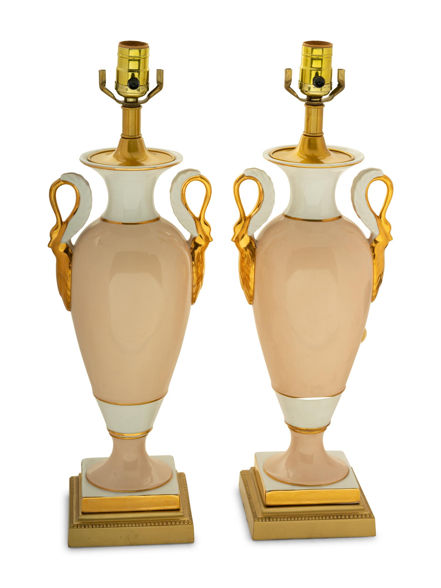 A Pair of Empire Style Porcelain Lamps