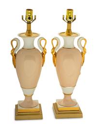 A Pair of Empire Style Porcelain Lamps