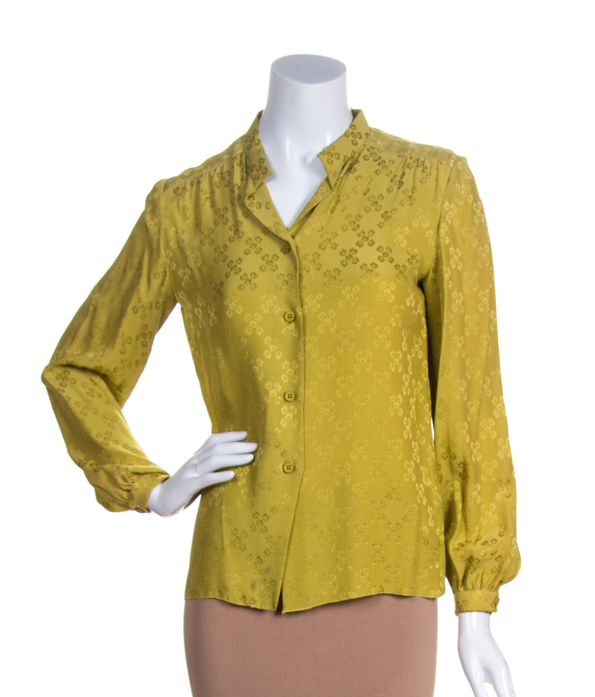 A Mila Schon Chartreuse Patterned Blouse, Size 4.