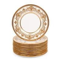 A Set of Twelve Minton Parcel-Gilt Porcelain Plates