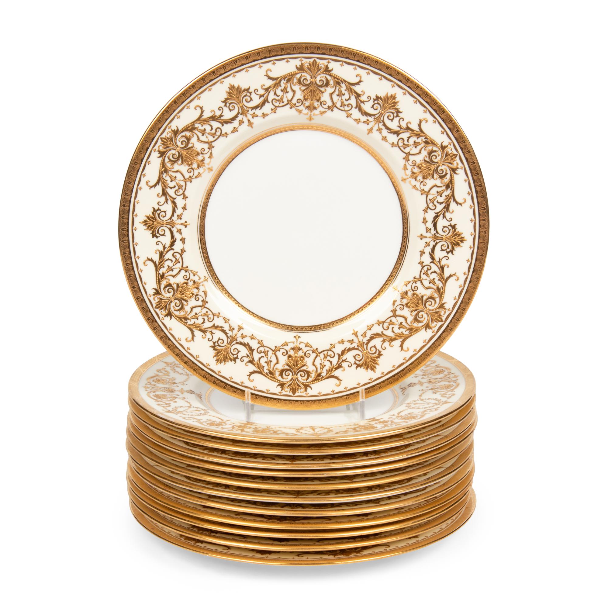 A Set of Twelve Minton Parcel-Gilt Porcelain Plates