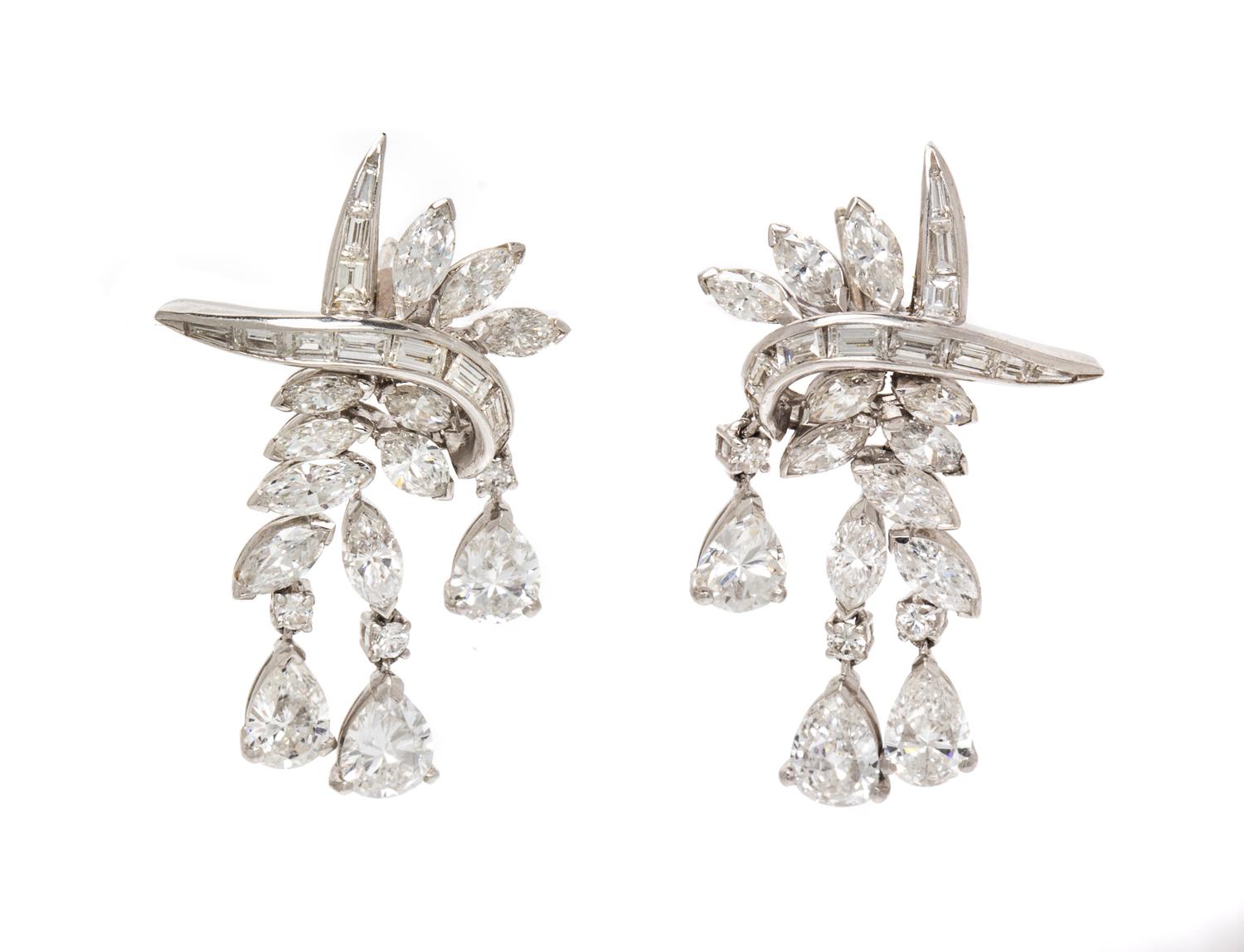 A Pair of Platinum and Diamond Earrings, Circa 1950, 7.90 dwts.