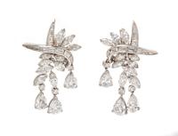 A Pair of Platinum and Diamond Earrings, Circa 1950, 7.90 dwts.