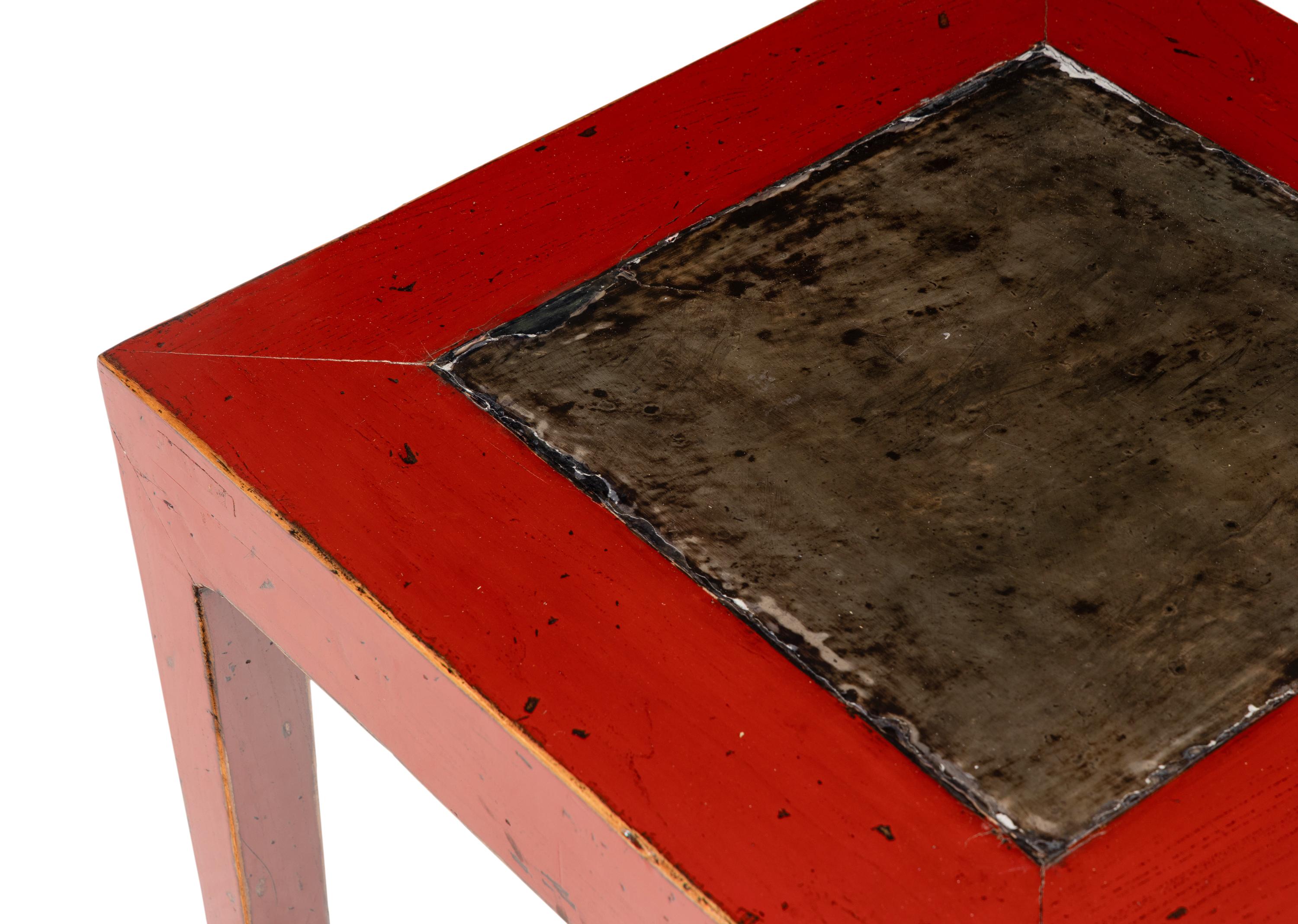 A Chinese Stone-Inset Red Painted Table
