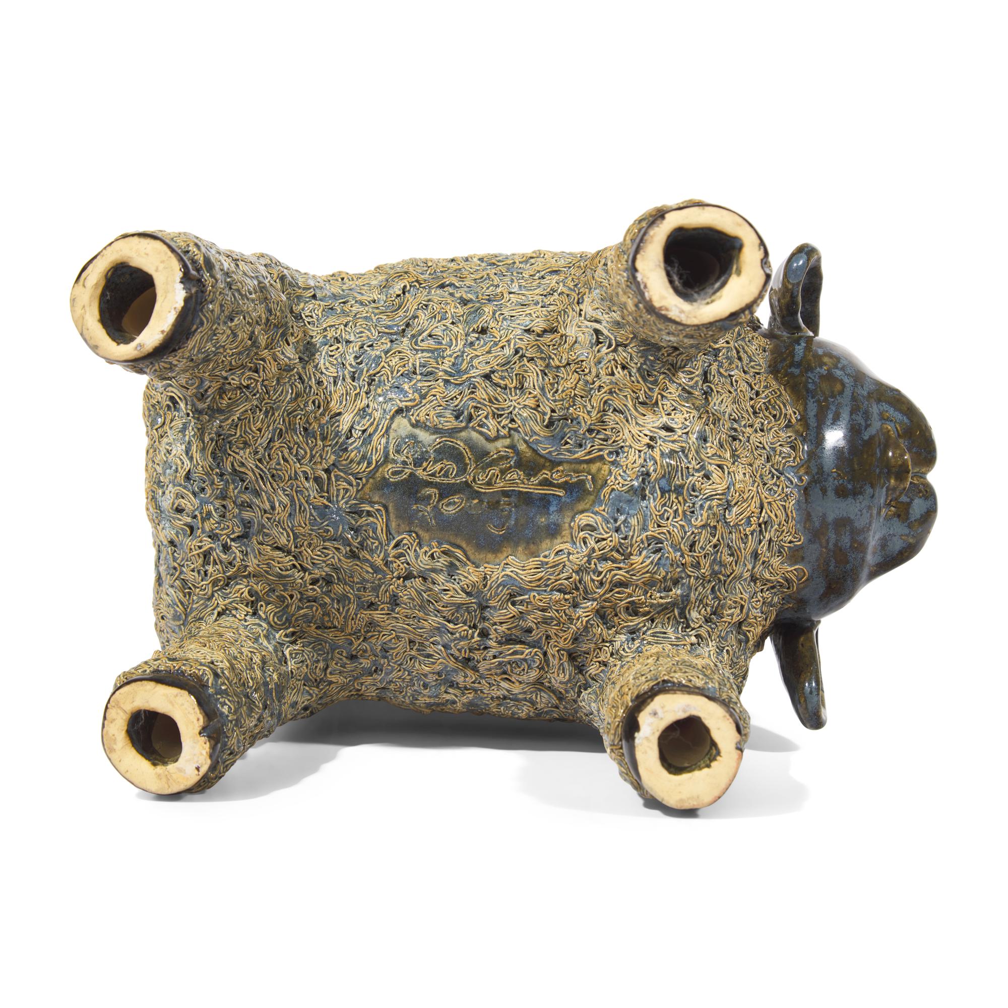Lin Craven (1946-2011), A Glazed Stoneware Stacked Animal Group: Sheep, Pig, and Rooster