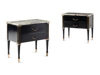 A Pair of Gilt Metal Mounted Ebonized Side Chests or Bedside Tables in the Style of Maison Jansen