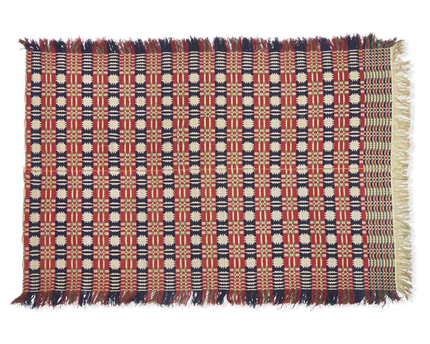 A Group of Five Woven Wool and Cotton Coverlets and Coverlet Panels, Pennsylvania, 19th Century