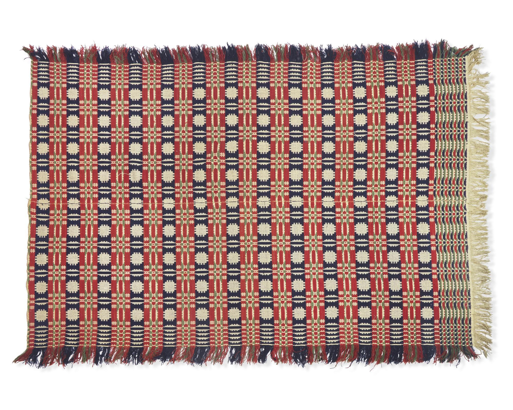A Group of Five Woven Wool and Cotton Coverlets and Coverlet Panels, Pennsylvania, 19th Century