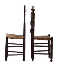 Two Turned and Brown Painted Rush-Seat Side Chairs
