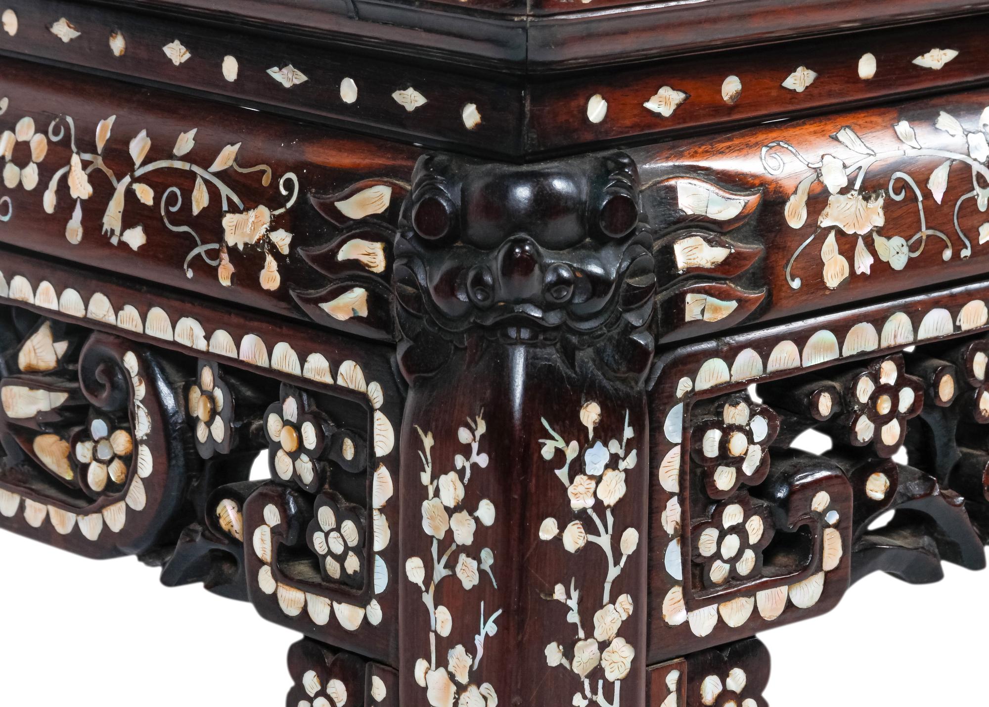 A Chinese Mother-of-Pearl Inlaid Rosewood Settee and a Low Table