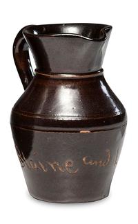A Miniature Albany Slip-Glazed Political Campaign Favor Pitcher