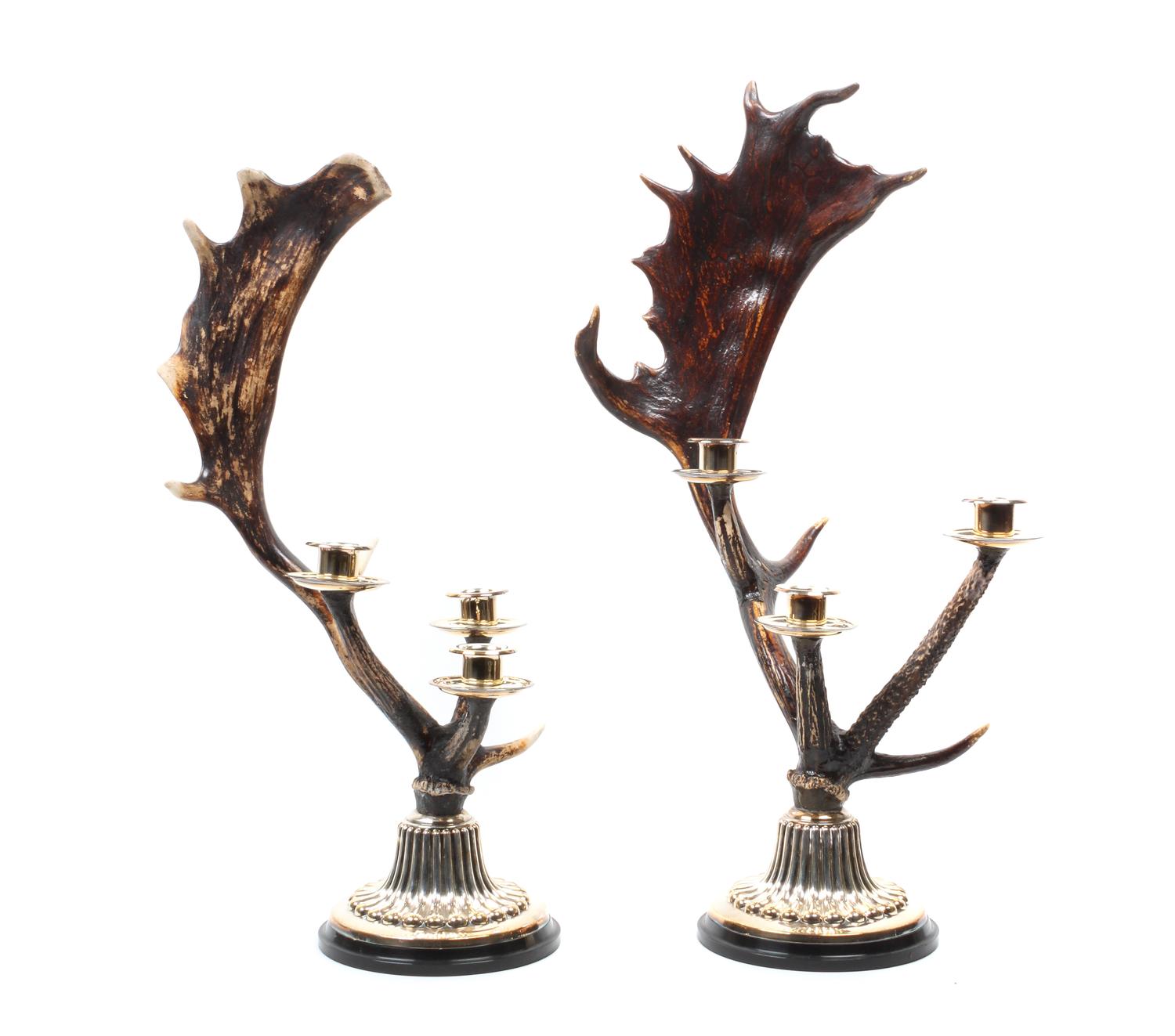 A Pair of English Horn Three Light Candelabra Height 23 1/2 inches. — LATE 20TH CENTURY