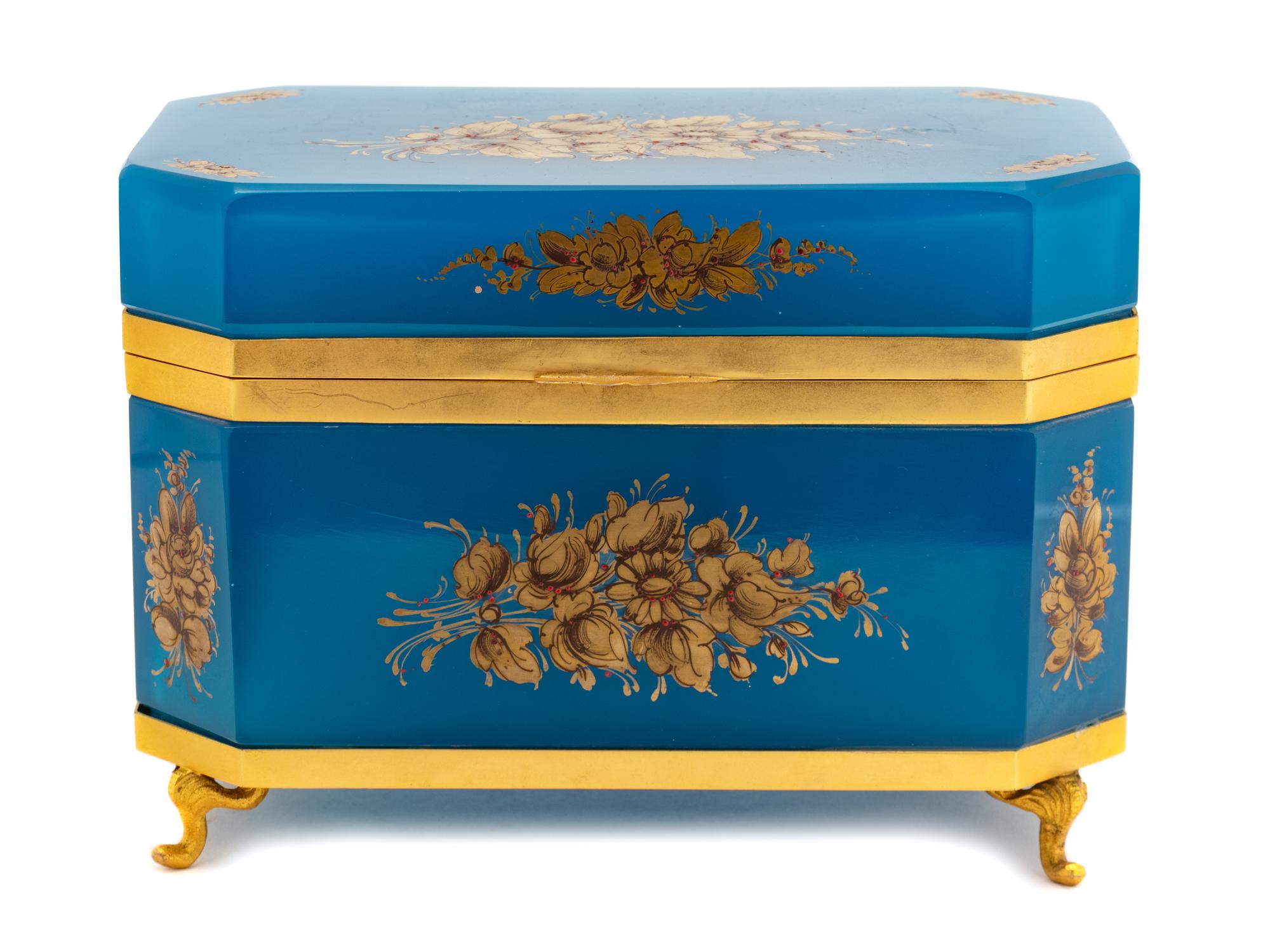 A French Blue Opaline and Gilt Painted Lidded Box — EARLY 20TH CENTURY