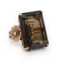 SMOKY QUARTZ AND YELLOW GOLD RING