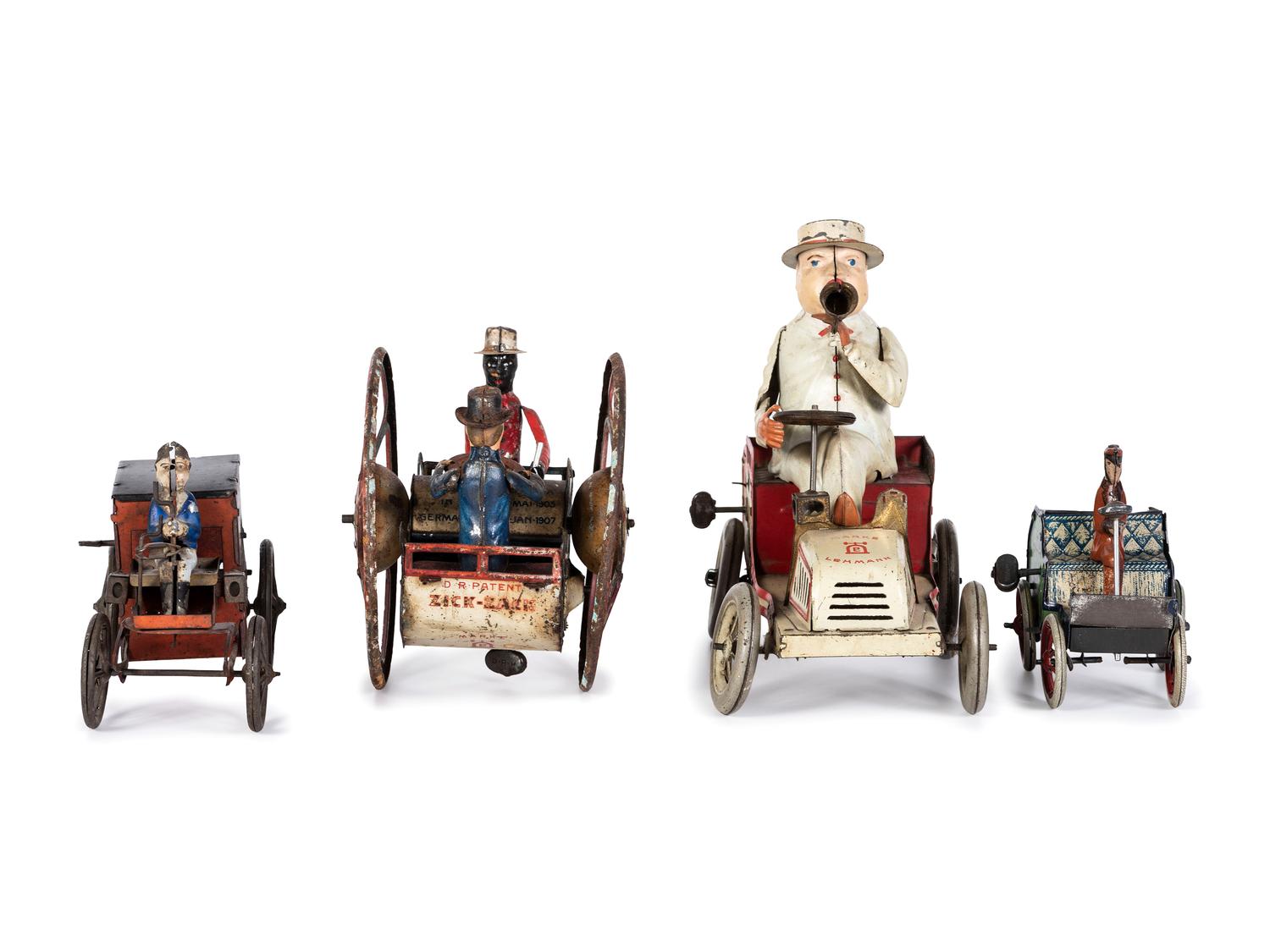 Four Lehmann Tin Lithograph Windup Toy Vehicles