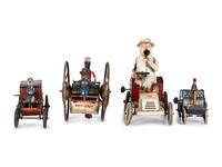 Four Lehmann Tin Lithograph Windup Toy Vehicles