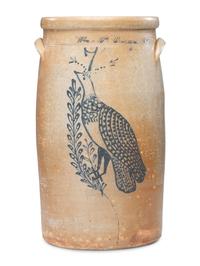 An Extremely Rare William McBurney Seven-Gallon Stoneware 'Bird' Churn