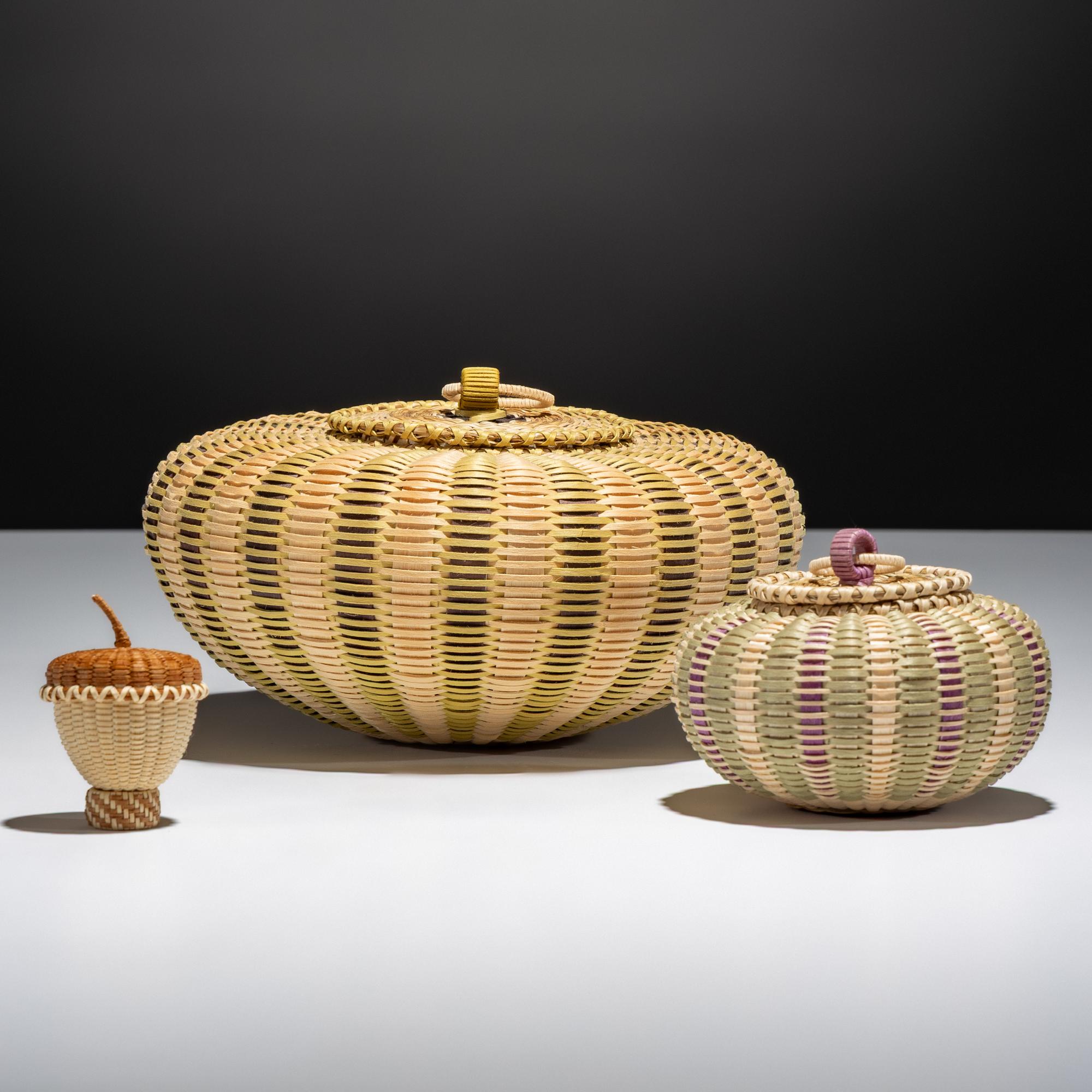 Colorful Lidded Split Ash Baskets