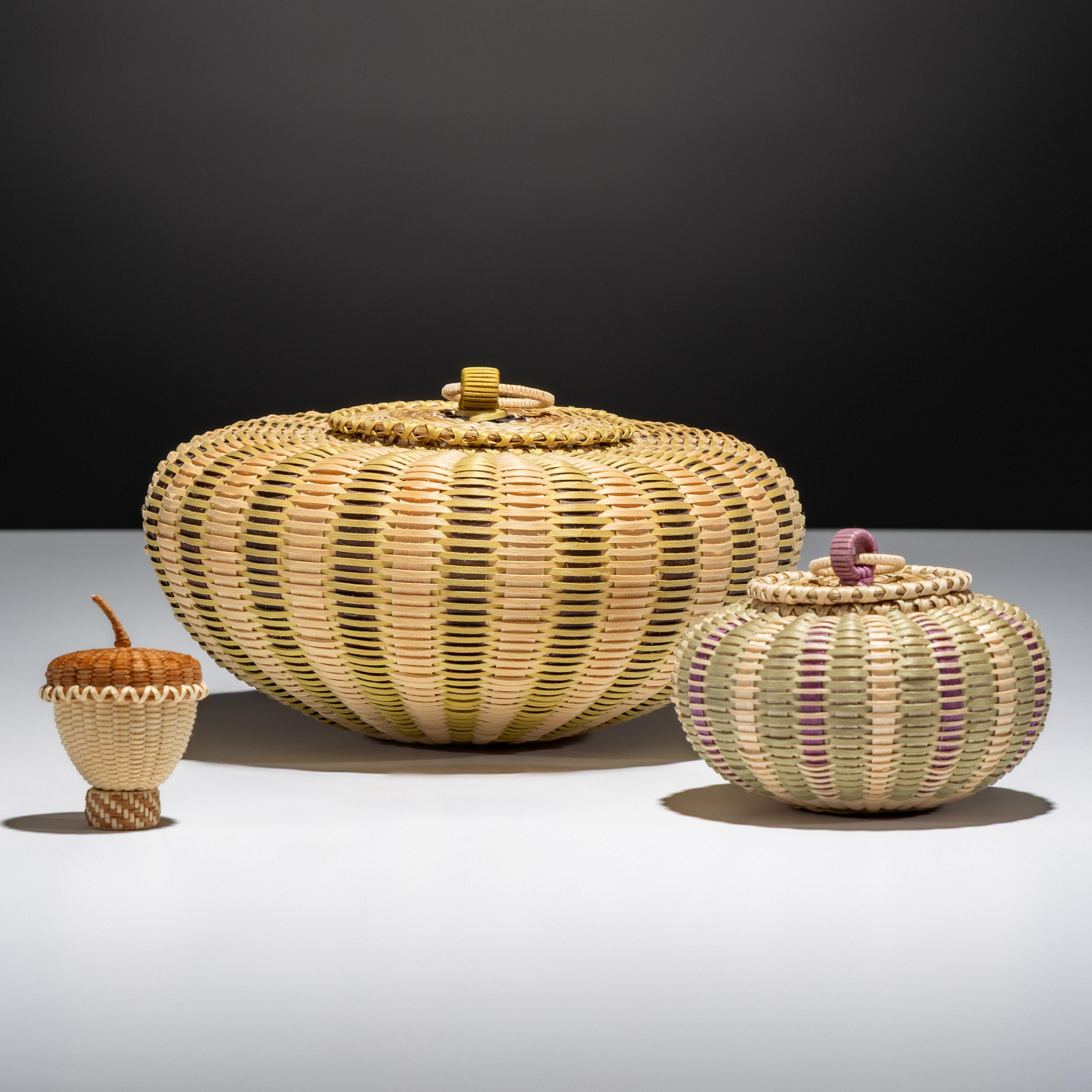 Colorful Lidded Split Ash Baskets