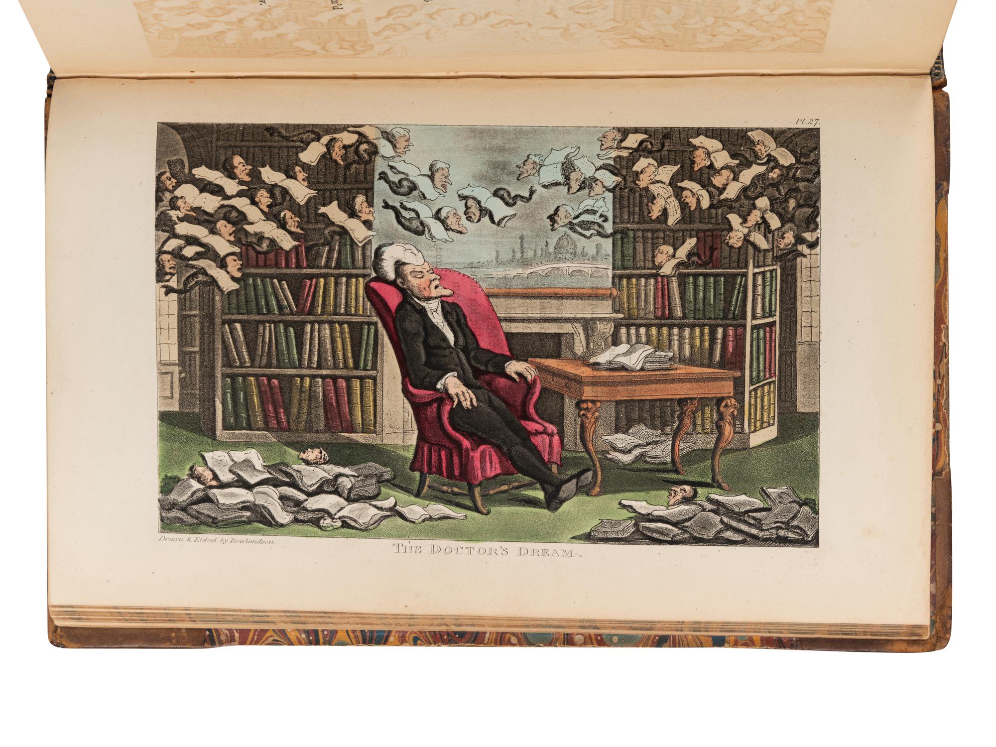 ROWLANDSON, Thomas (1757-1827), illustrator. -- COMBE, William (1741-1823). The Tour of Dr. Syntax in Search of the Picturesque. --The Second Tour of Dr. Syntax, in Search of Consolation. --The Third Tour of Dr. Syntax, in Search of a Wife . London: Nattali and Bond, [1855].