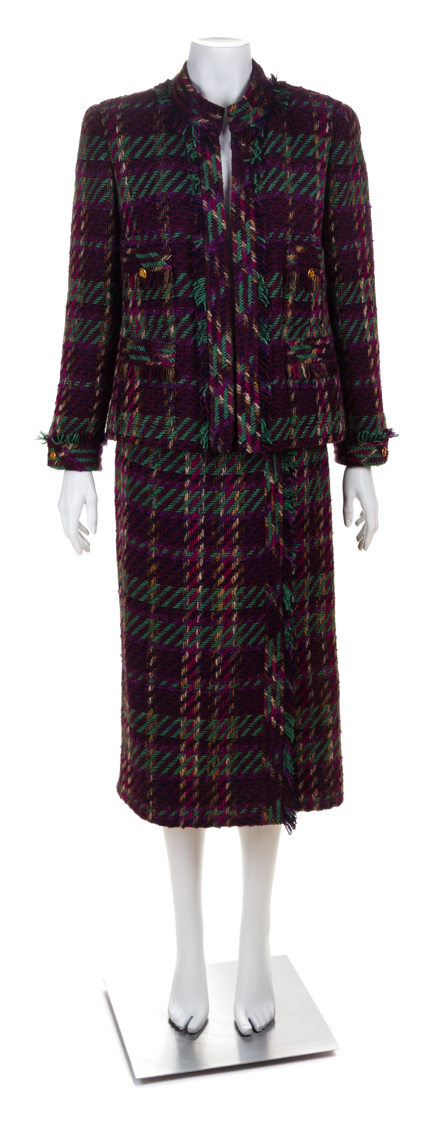 A Chanel Multicolor Wool Textured Jacket and Skirt Suit, Size 42.