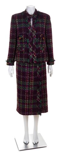 A Chanel Multicolor Wool Textured Jacket and Skirt Suit, Size 42.