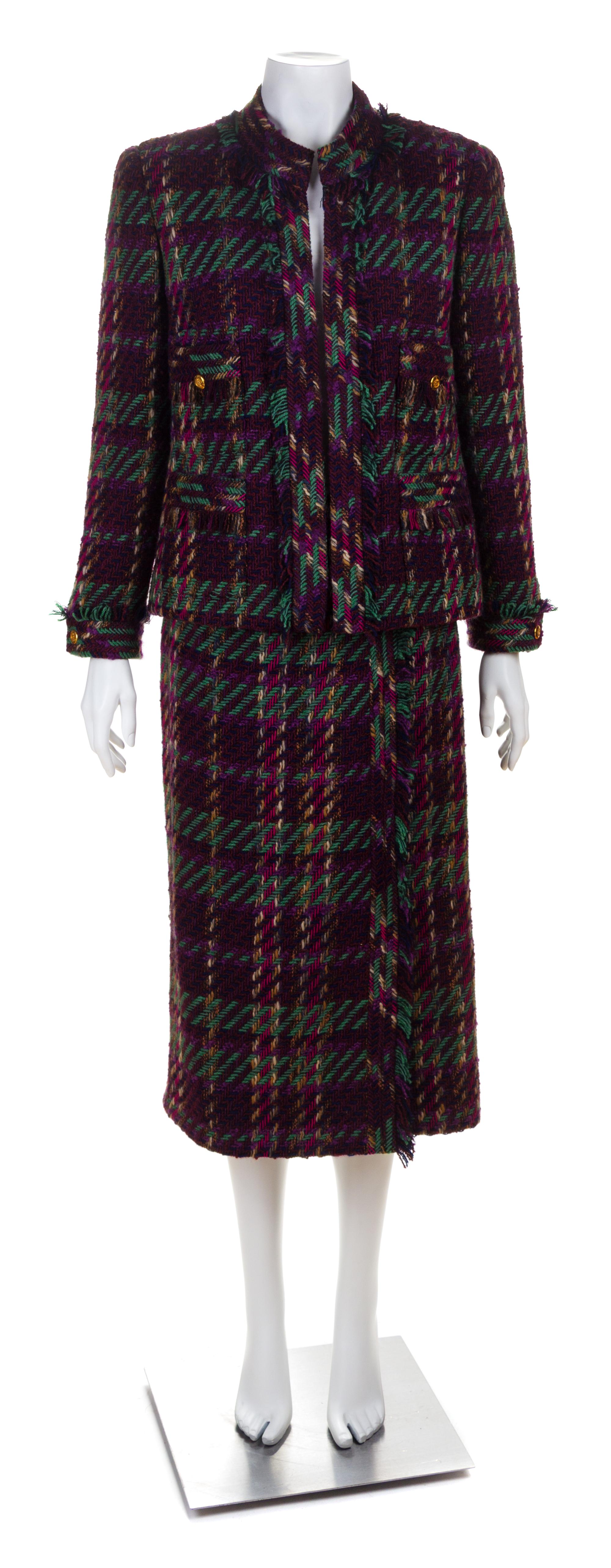 A Chanel Multicolor Wool Textured Jacket and Skirt Suit, Size 42.
