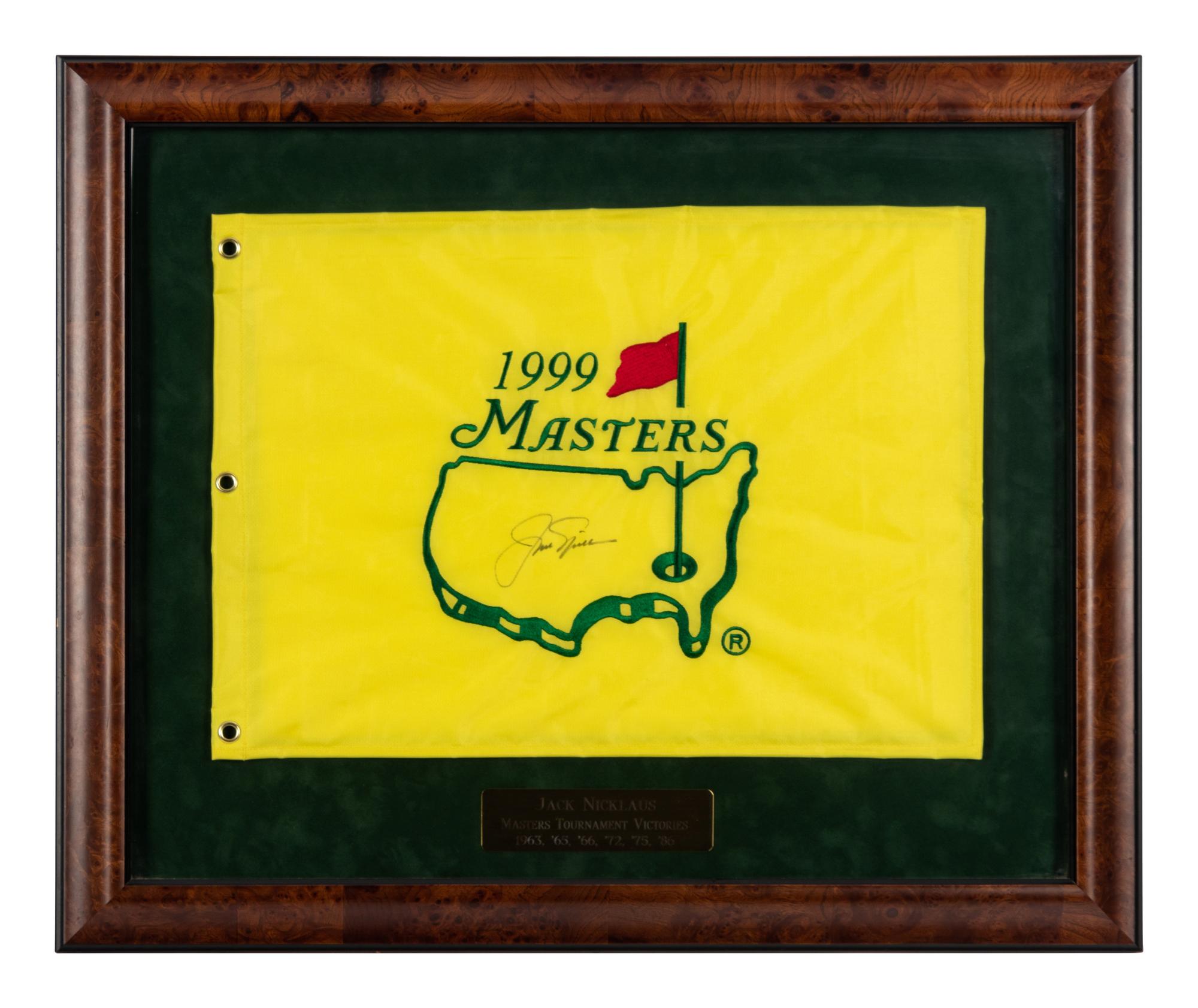 A Jack Nicklaus 1999 Masters Signed Autograph Golf Flag Display,