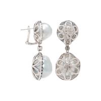 BAROQUE CULTURED PEARL, DIAMOND AND SAPPHIRE EARCLIPS