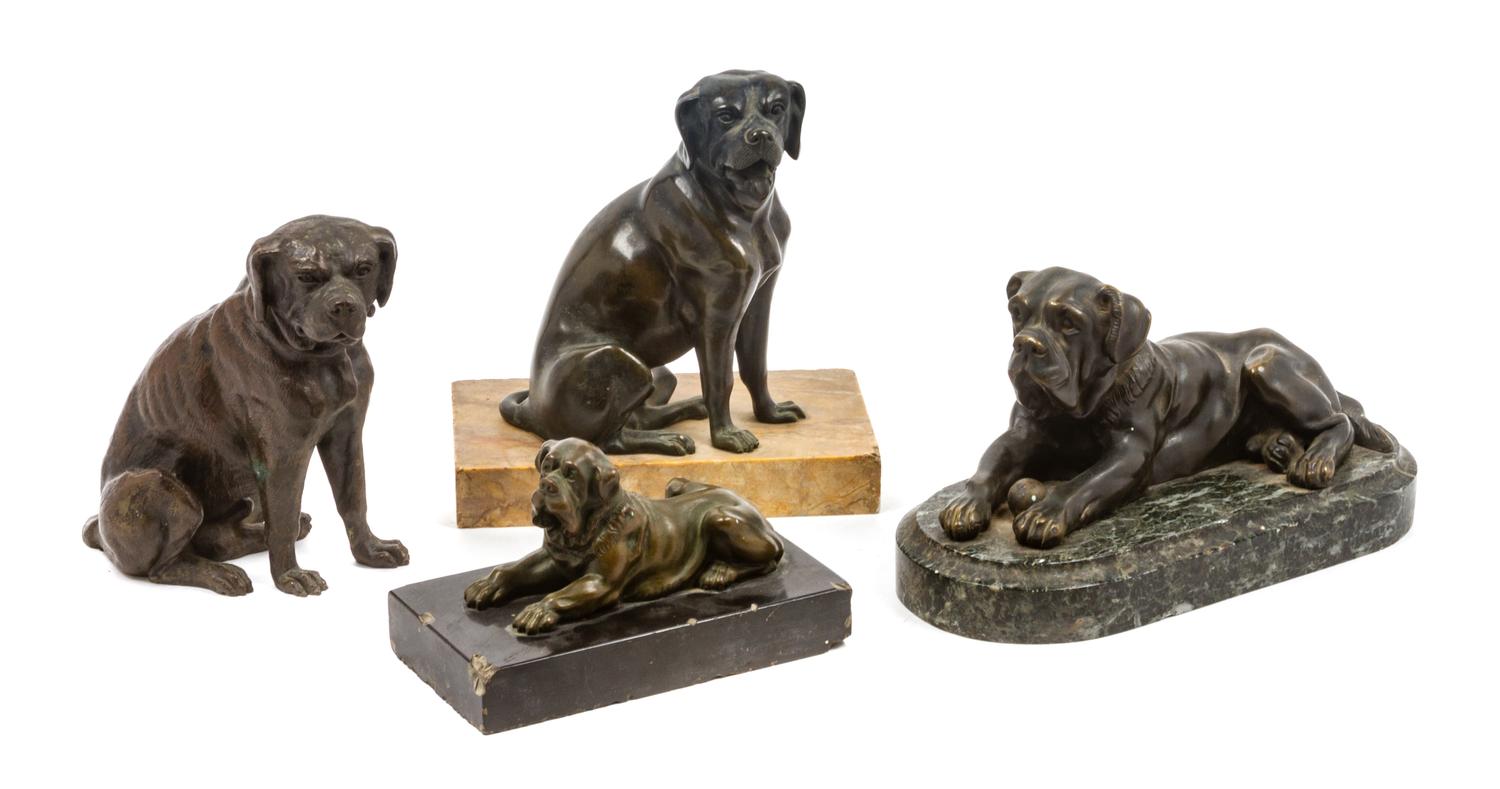 A Group of Four Bronze Mastiff Figures Width of widest 9 1/2 inches.