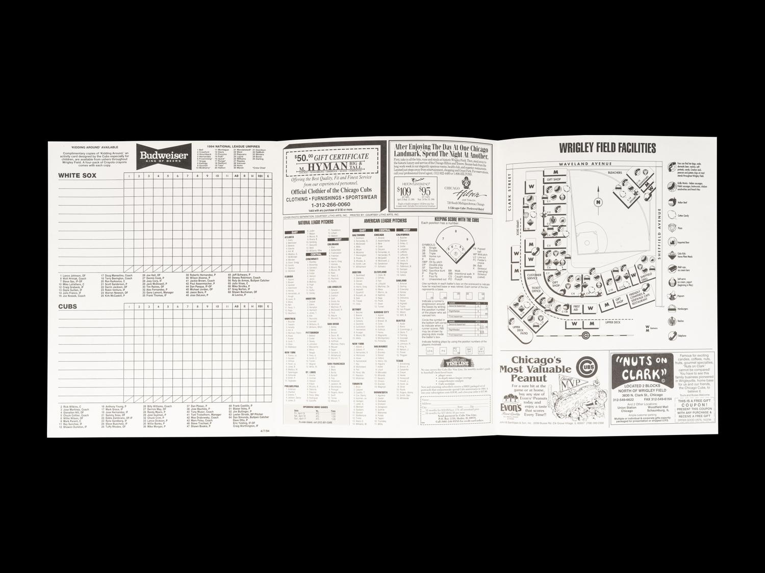 An April 7, 1994 Michael Jordan Chicago White Sox vs. Chicago Cubs Wrigley Field Ticket Stub (PSA 3 VG) and Program Scorecard (Jordan's Only MLB Game) - POP 6