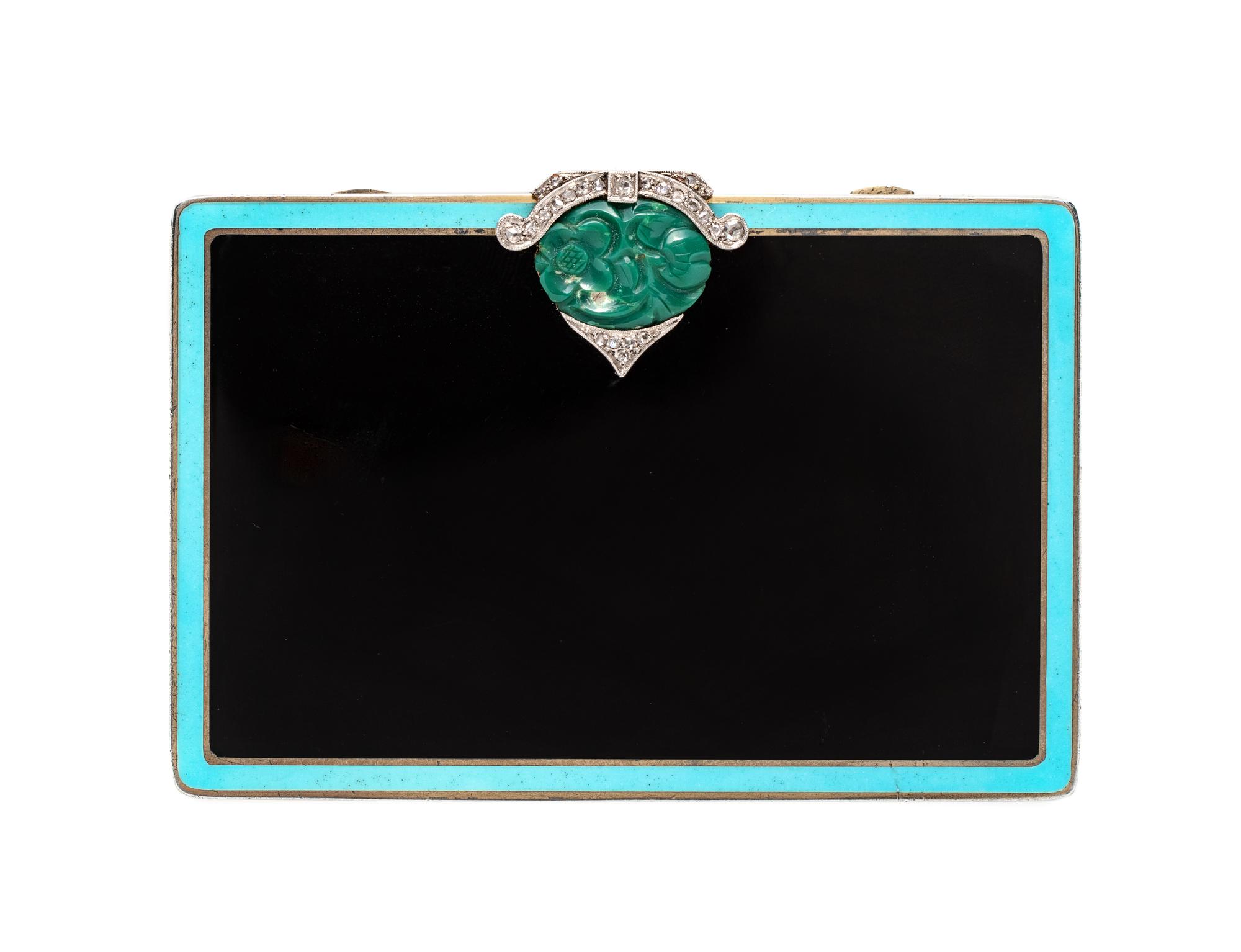 AUGUSTE PEYROULA, FRENCH, ENAMEL, HARDSTONE AND DIAMOND COMPACT