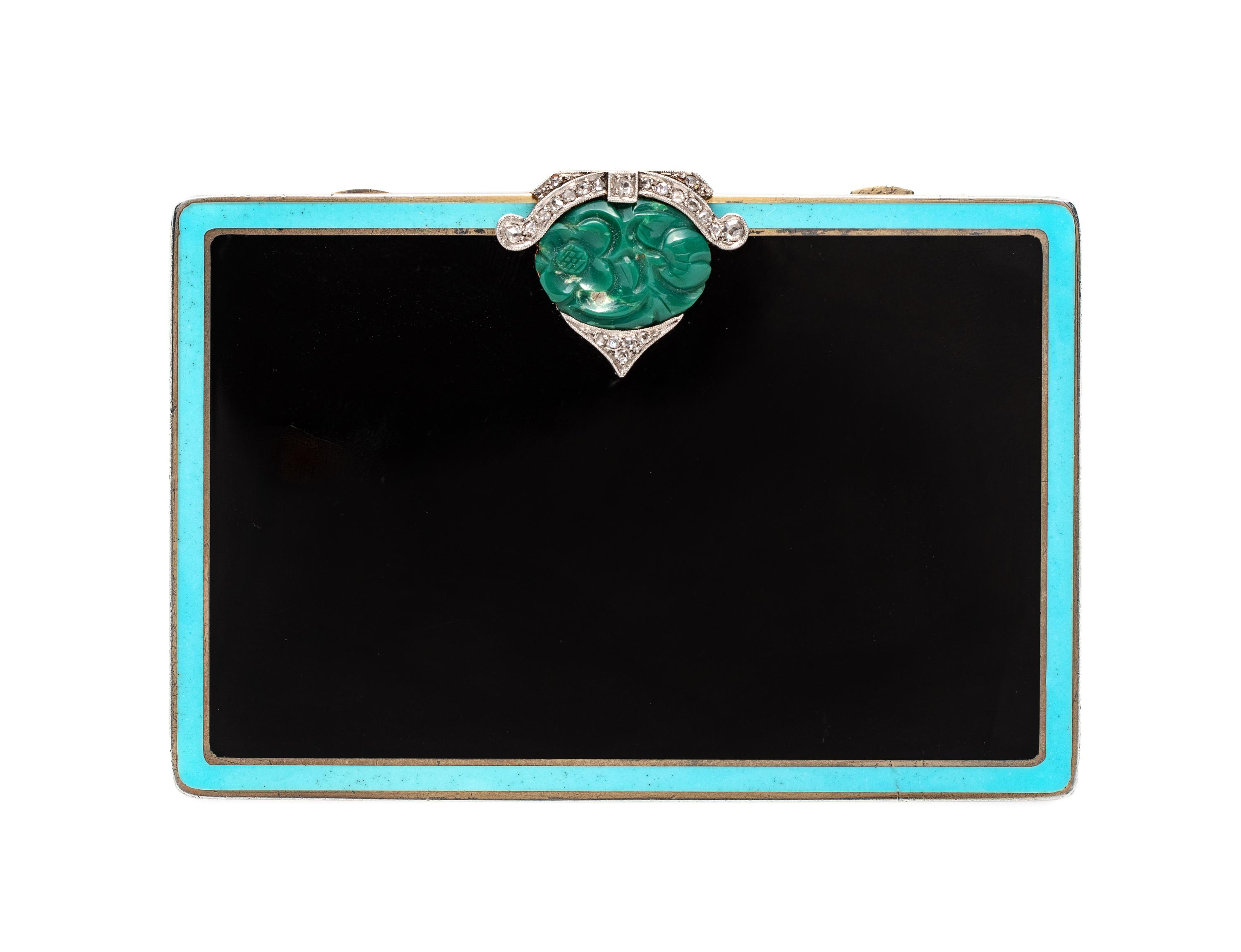 AUGUSTE PEYROULA, FRENCH, ENAMEL, HARDSTONE AND DIAMOND COMPACT