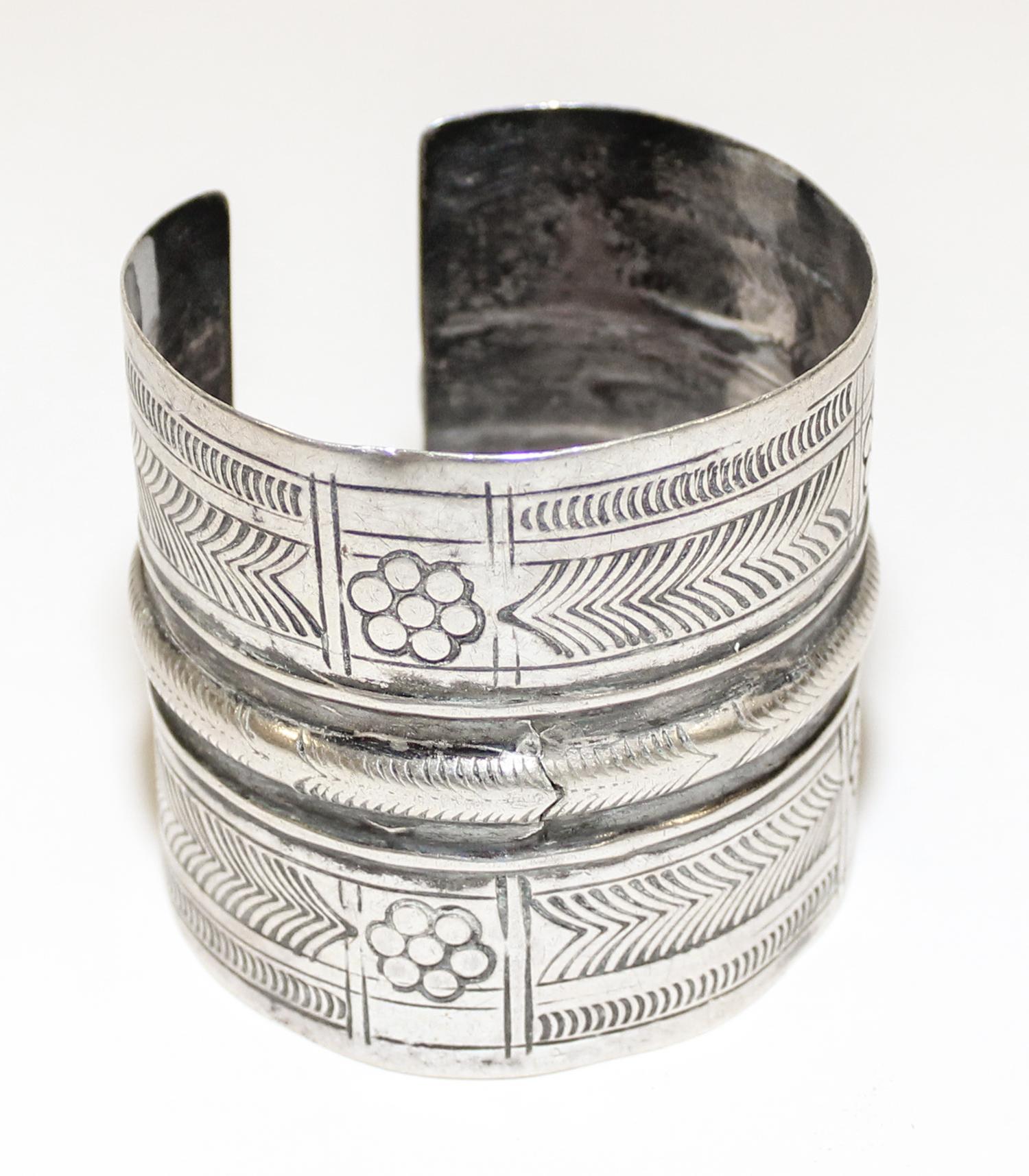 An Egyptian Silver Cuff Bracelet Diameter of exterior 2 3/4 inches.