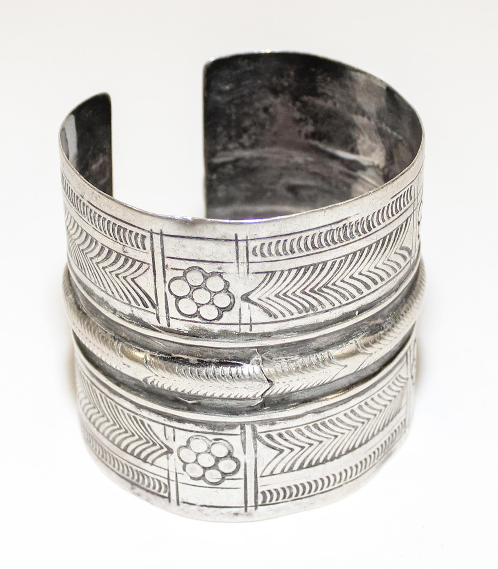 An Egyptian Silver Cuff Bracelet Diameter of exterior 2 3/4 inches.