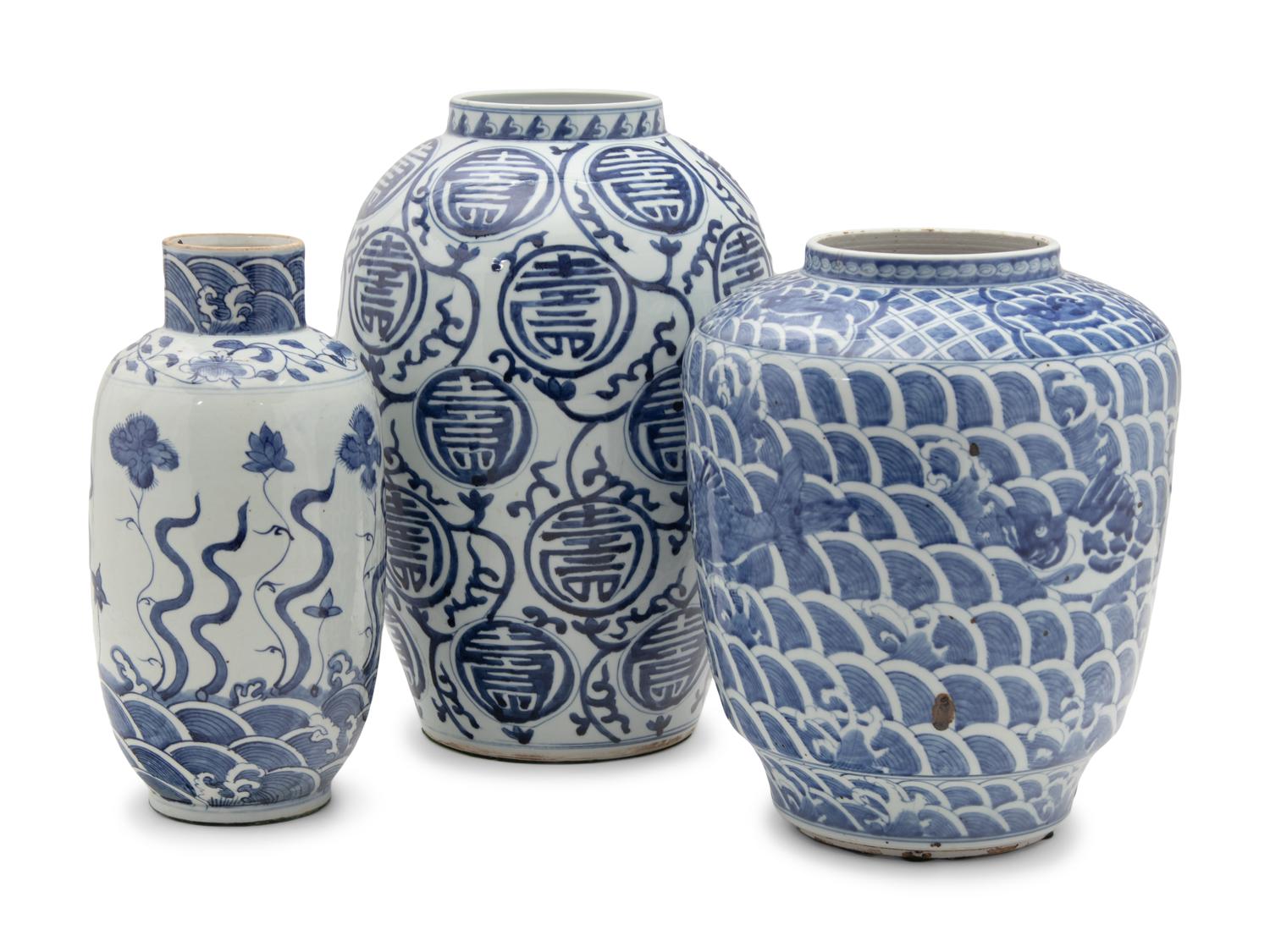 Three Blue and White Porcelain Vases