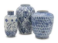 Three Blue and White Porcelain Vases