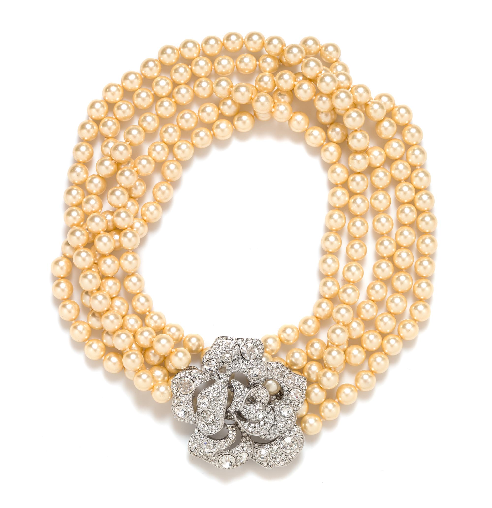 A Kenneth Jay Lane Pearl Necklace, Length: 18.5"; Flower: 2.75" x 2.75".