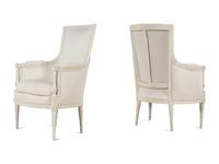 A Pair of Directoire Style White-Painted Bergères