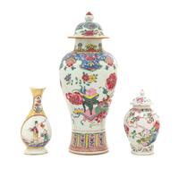Three Famille Rose Porcelain Vases Height of tallest 11 inches. — 18TH/19TH CENTURY