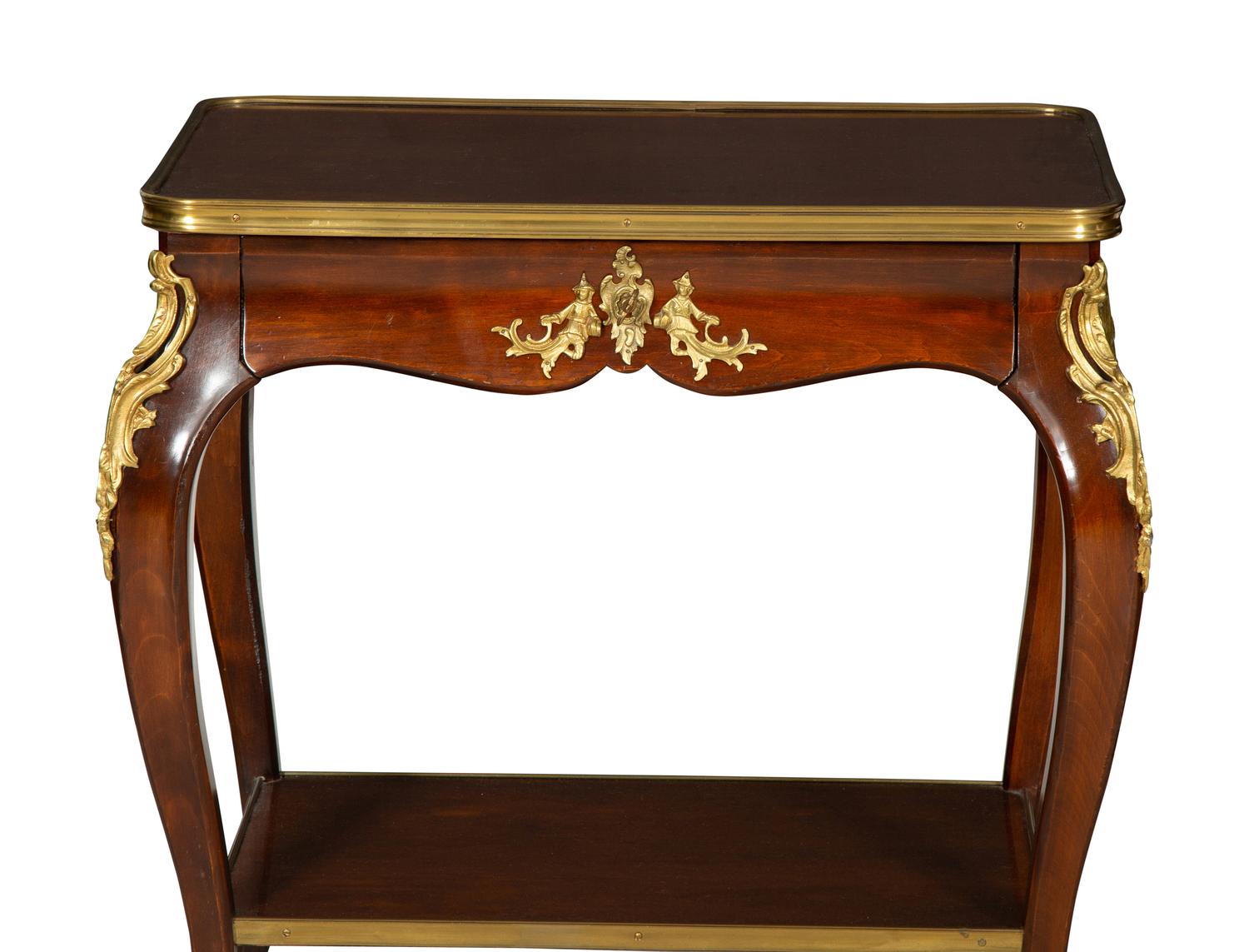 Two Louis XV Style Gilt Metal Mounted Mahogany Side Tables