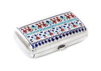 A Russian Enameled Silver Cigarette Case, Maker's mark JAL, St. Petersburg, late 19th century, the case decorated with abstracted polyc