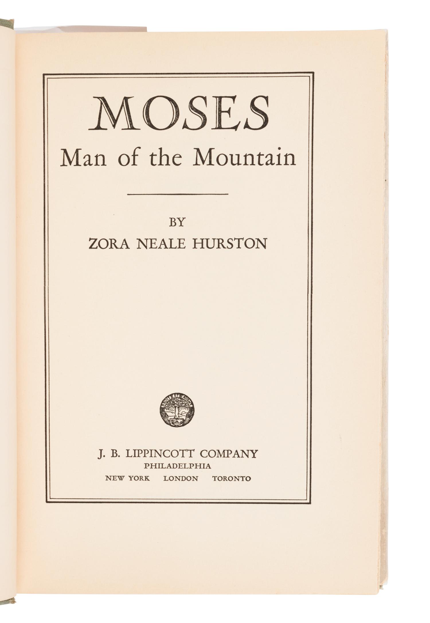 [AFRICAN AMERICAN LITERATURE]. HURSTON, Zora Neale (1891-1960). Moses, Man of the Mountain. Philadelphia: J.B. Lippincott Company, 1939.