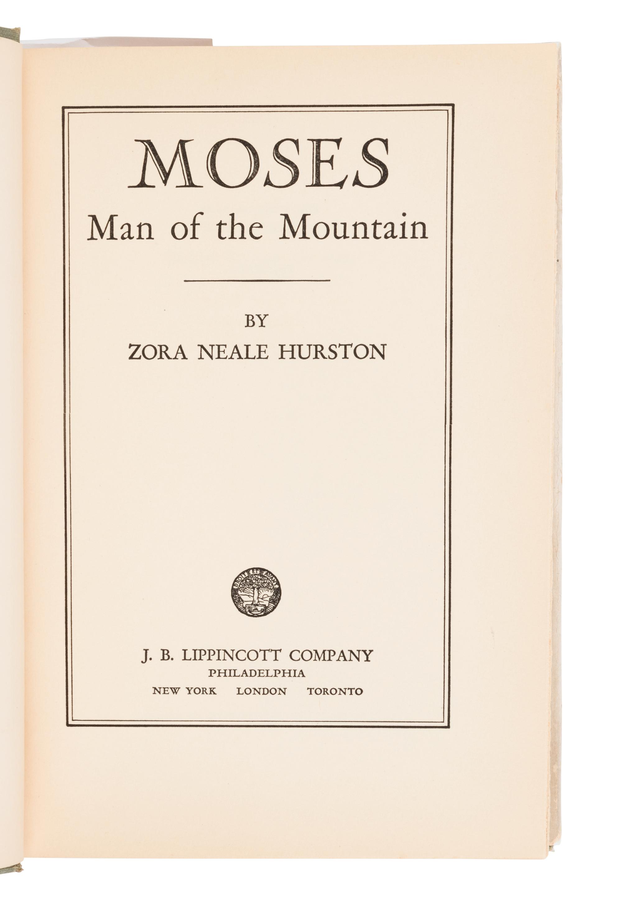 [AFRICAN AMERICAN LITERATURE]. HURSTON, Zora Neale (1891-1960). Moses, Man of the Mountain. Philadelphia: J.B. Lippincott Company, 1939.