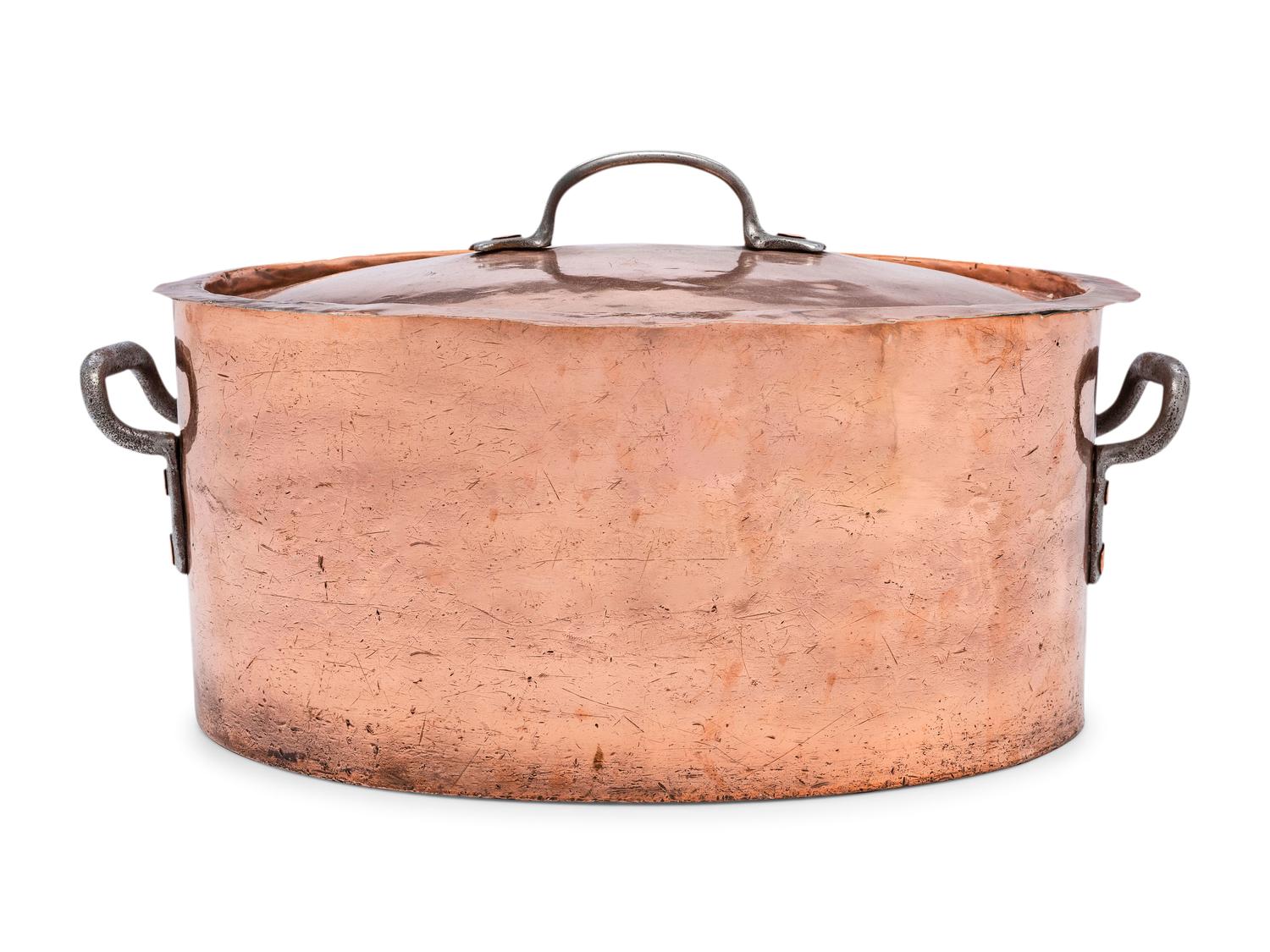 An American Oval Copper Brazier with Cover