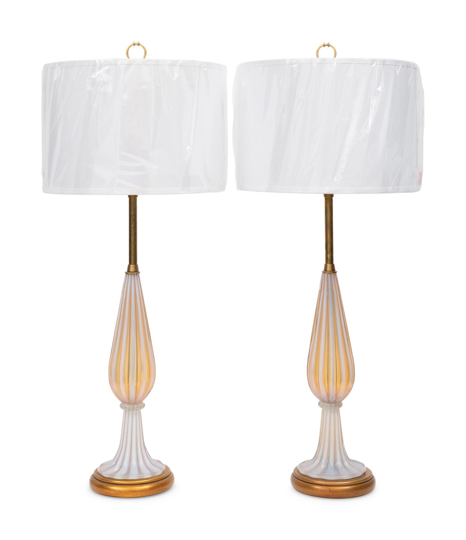 A Pair of Marbro Lamps with Seguso Murano Glass