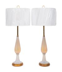 A Pair of Marbro Lamps with Seguso Murano Glass